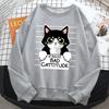 Autumn Winter Womens Pullover No86452 Bad Cattitude Funny Cat Print Hoodie  All-Math Sweatshirts Warm Crewneck Ladies Tops
