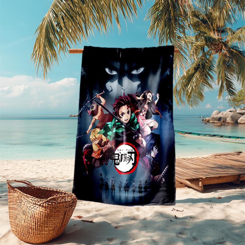 Japanese artist Koyoharu Gotouge's Demon Slayer beach towel, outdoor camping vacation swimming beach towel, outdoor absorbent bath towel blanket K6
