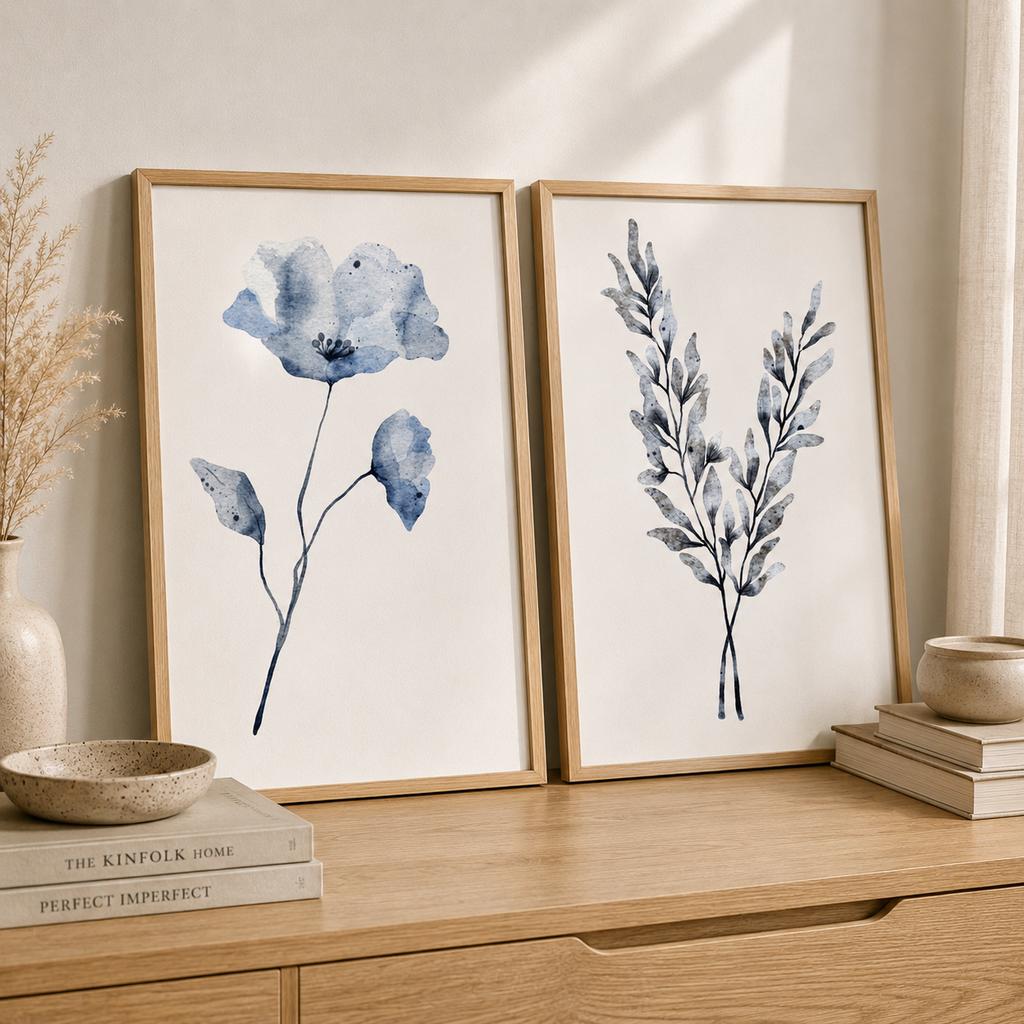 Botanical Flower Wall Art, Minimalist Plant Canvas Painting, Nordic Poster Print for Living Room Bedroom Wall Decor