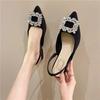 Fashion Beige Heeled Sandals Clear Shoes 2024 Women's Black Rhinestone Medium Pointed Closed New Spring Gladiator Block Girls
