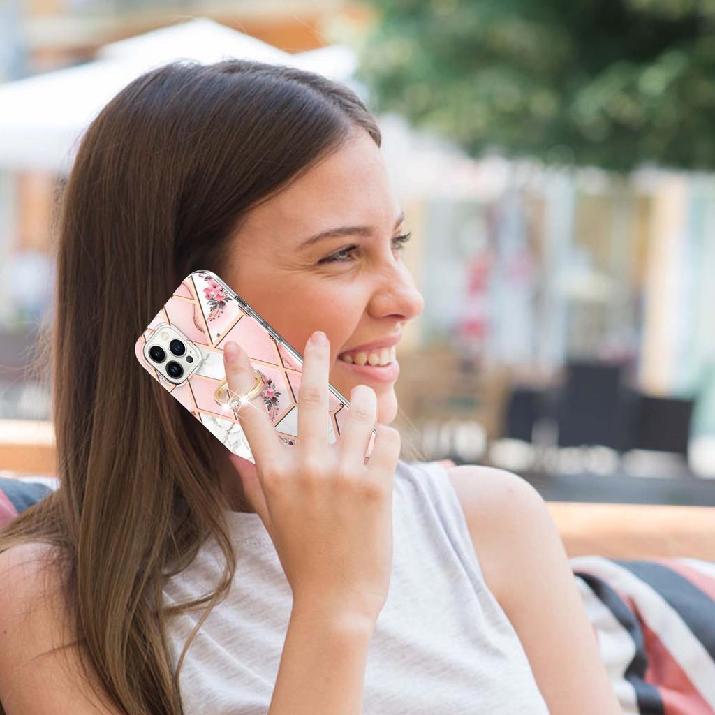 Кольцо-скоба Golden Border Grid Marble Flower IMD Ультратонкий чехол для телефона iPhone 12 12ProMax 11ProMax XSMax XR XS iPhone 7 8 SE iPhone 13 14 15