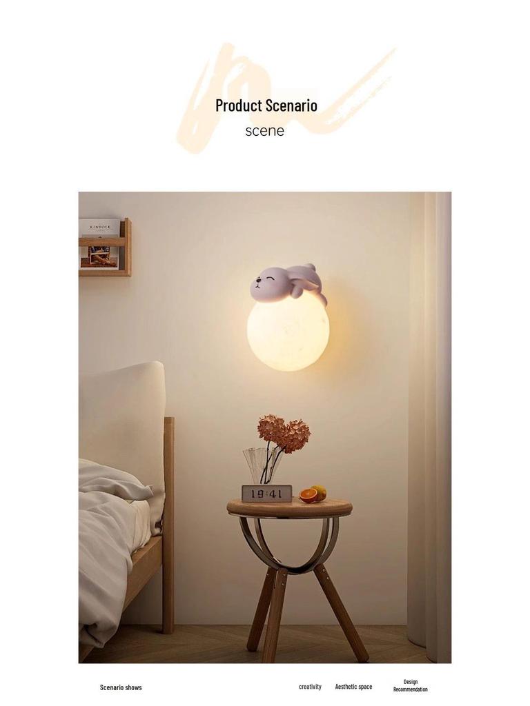 Nordic Moon Astronaut Wall Light for Kids' Rooms - Creative Cartoon Bedside Lamp for Boys and Girls.