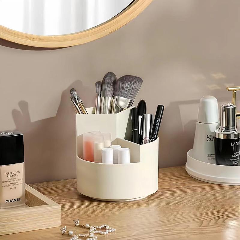 360 Rotating Pencil Pen Holder 3 Slots Makeup/Cosmetics Brushes Storage Organizer For Desk Table Vanity Countertop