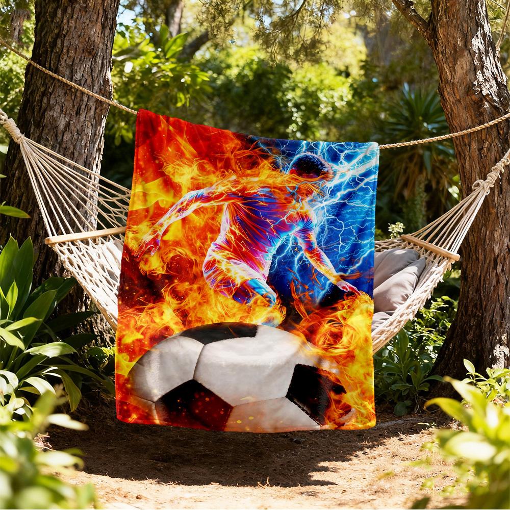 Fire Football Lightning Outdoor Flannel Blankets,Home Blankets,Fan Gifts,Suitable for All Seasons,Christmas Gifts.
