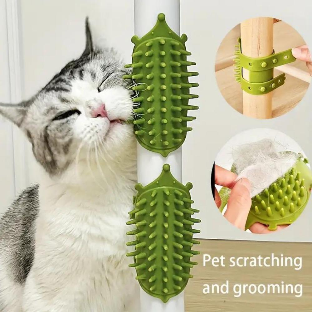 Rubber Self-Grooming Cat Scratcher - Wall & Table Leg Mountable, Flexible Bristles, Non-Electric Pet Massage & Fur Removal Tool