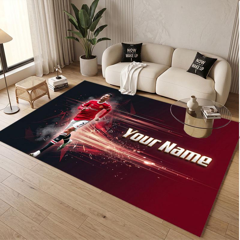 Custom Rug Cristiano Ronaldo Pattern Print Name Text Soft Non‑Slip Floor Carpet for Home Indoor Decoration