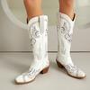 Женская обувь Ботинки Вышитые высокие ботинки Толстый каблук Рукав Заостренный Новые рыцарские ботинки Винтажные ботинки Мартина