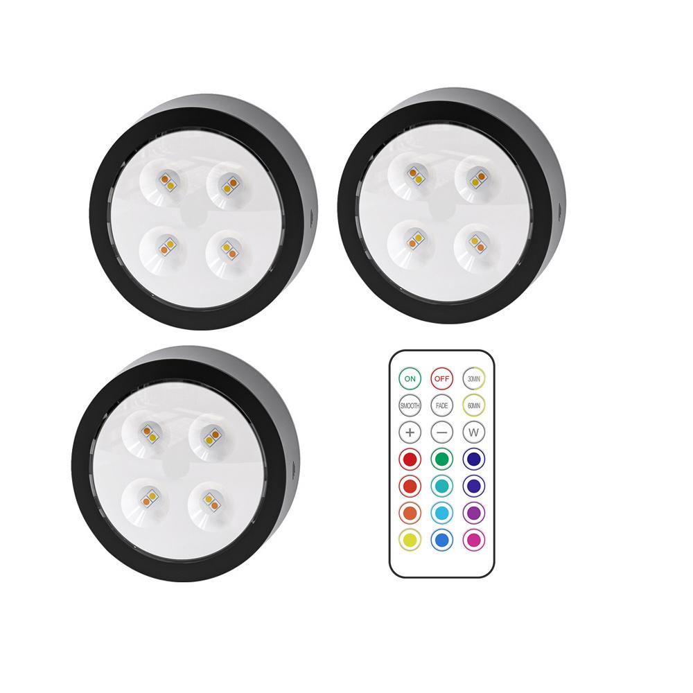 13 RGB Colors Black Shell Led Puck Light Wireless Battery Powered Indoor Decoration Cabinet Lamp for Party,Holiday,Wedding