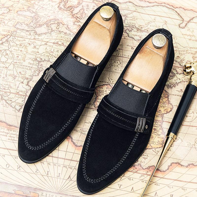 Fashion New Designer Pointed Suede Leather Shoes For Men Black Formal Monk Strap Loafers Wedding Homecoming Drss Sapato Social Masculino
