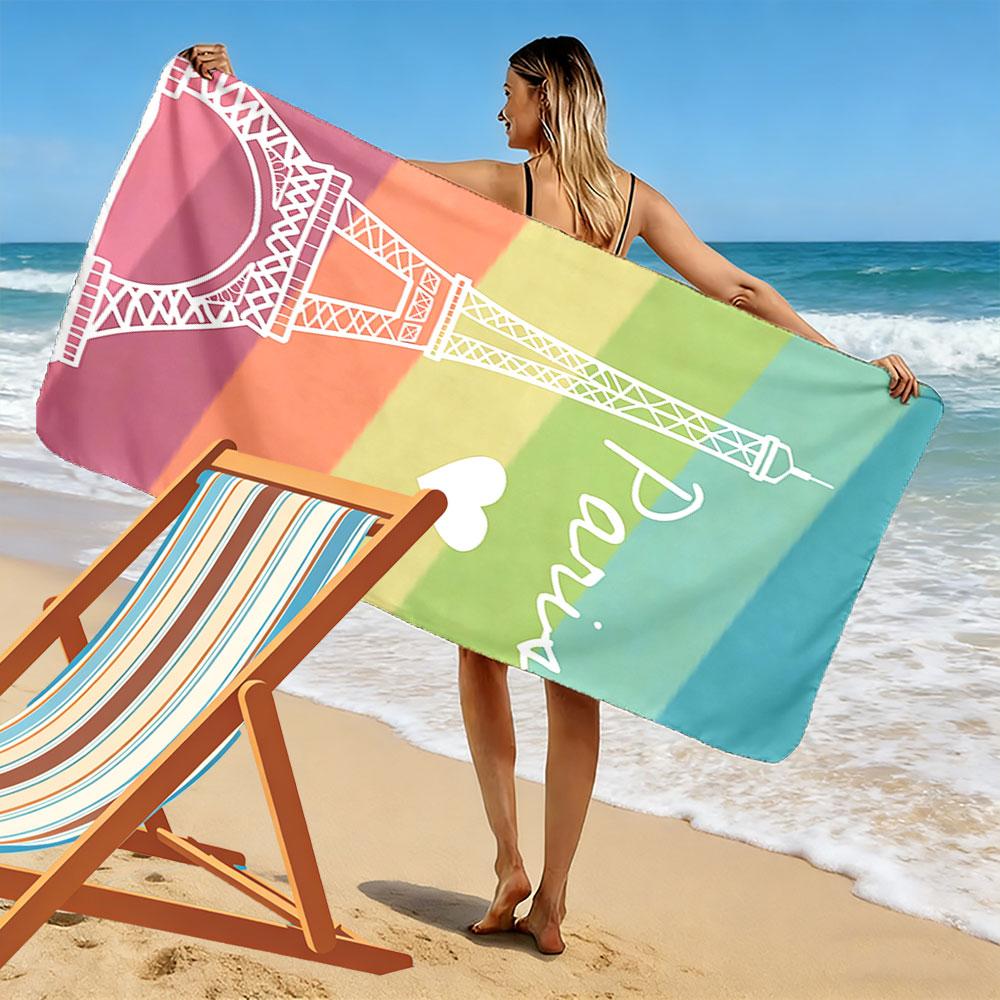Paris Eiffel Tower Rainbow Beach Towel Quick-drying for Travel Outdoor Sports Jogging Beach and Swimming