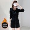 Plush Long-Sleeve Zippered Hoodie Dress - European and American Autumn/Winter Style for Women