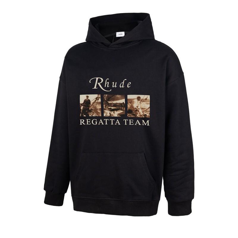 RHUDE Letter Print Street Hoodie Loose Fit Casual Sweatshirt Men Women