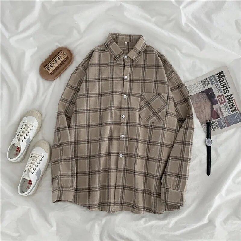 2023 Autumn Casual Vintage Plaid Shirts Fashion Women Korean Style Long Sleeve Button Up Shirt Tops Office Blusas Elegant 29399