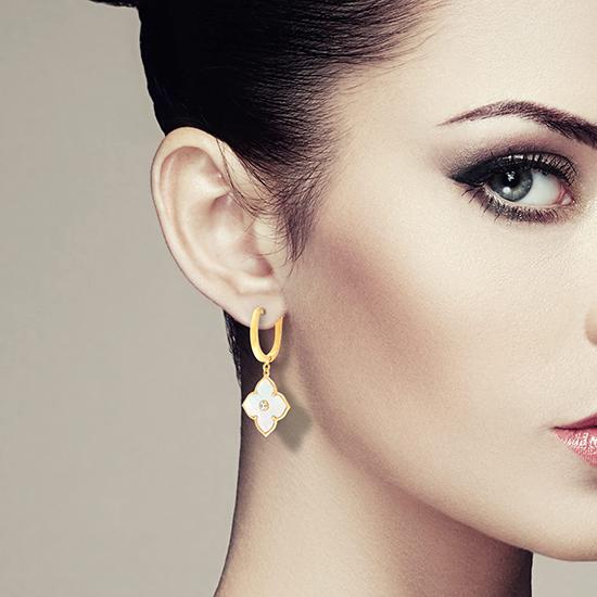 LeCalla Серьги-подвески из стерлингового серебра 925 пробы с позолотой 14 карат из перламутра с цветком оникса и кубическим цирконием для женщин-подростков