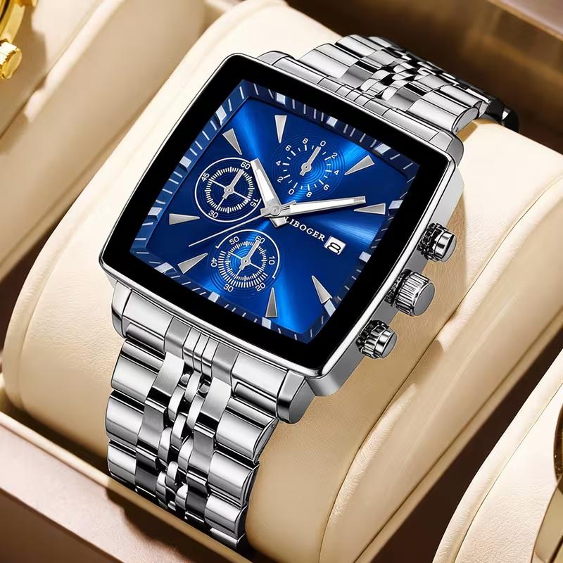 Luxury Men's Square Watch Stainless Steel Strap Men Business Quartz Wristwatches Relogio Masculino (Without Box)