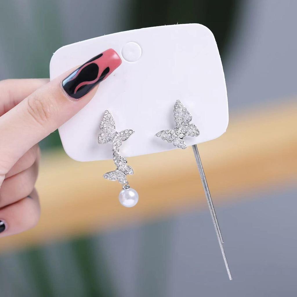 Pinkdudu Модные длинные серьги-капли в холодном стиле с бабочкой, легкие роскошные симметричные серьги с бахромой и бабочкой для женщин PD1494