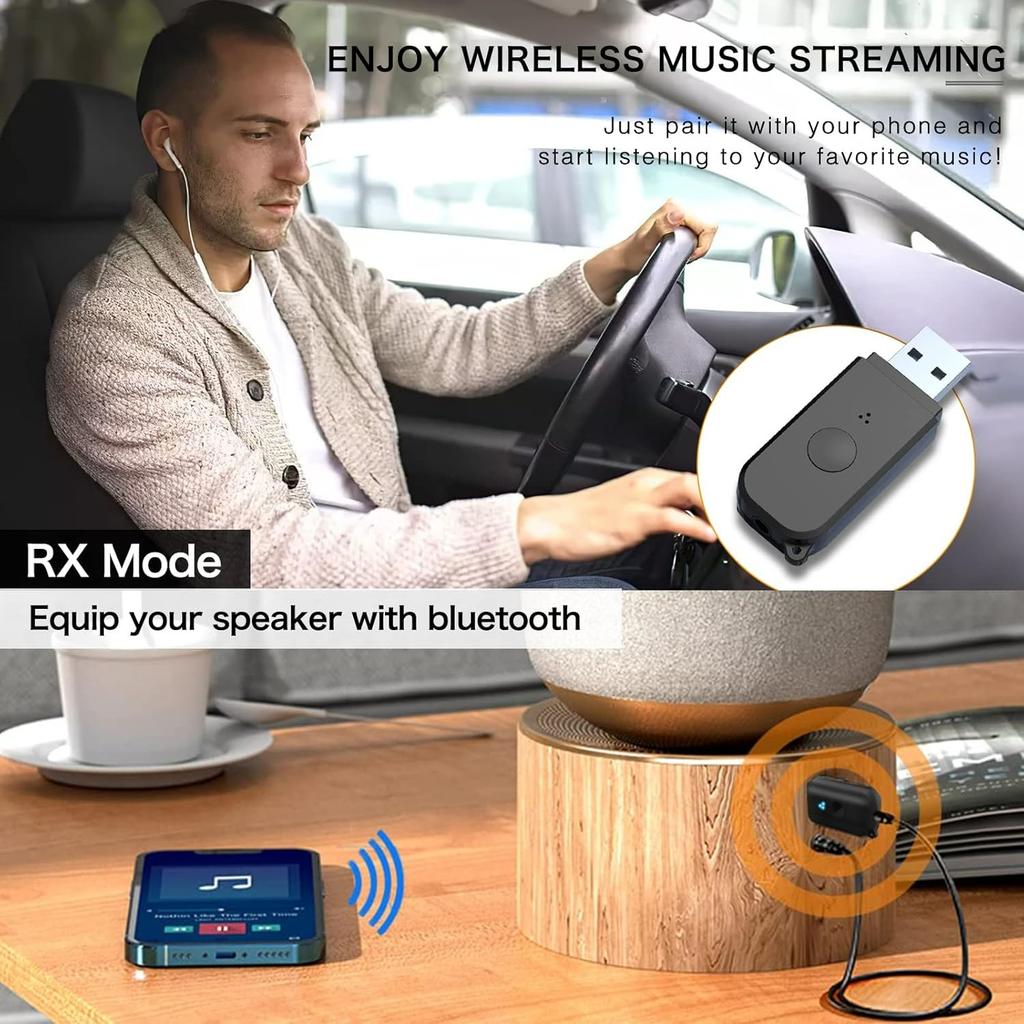 Transmitter Receiver, BT USB Adapter, Wireless Audio Transmitter for TV to Bluetooth Headphones, Low Latency, Power by USB for PC /Car Sound System
