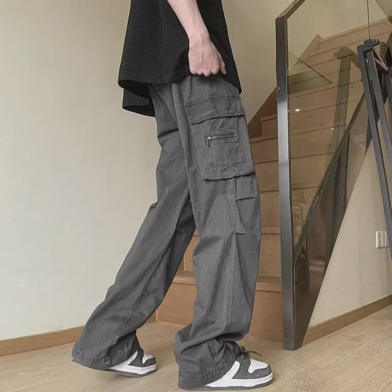 Мужская летняя уличная мода: Свободные повседневные брюки прямого покроя с широкими штанинами