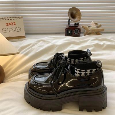 Туфли на толстой подошве на высоком каблуке из мелкой кожи для женской осенней новинки в стиле ретро для студентов весенне-осенние универсальные юбки с круглым носком