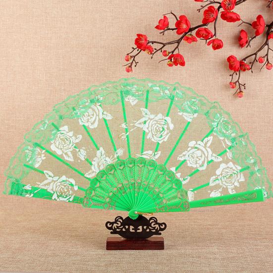 Rose Lace Folding Fan with Tassel Vintage Wedding Dance Performance Photo Props Portable Summer Hand Held Fan Party Supplies Gift