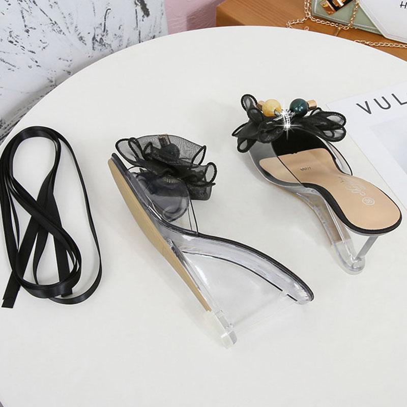 1098 Series 8cm Heel Women's Shoes Simple Slanted Heel Slipper Clear Wedge Slipper Heel Sandals Show Sandals LFD