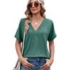 Spring and Summer New Ladies Solid Colour Big V-neck Loose Short-sleeved T-shirt Tops Female