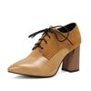 Fashion Women's Pump Shallow Brogue Shoes Vintage Chunky Heel Oxford Lace-Up Fashion Elegant Ladies High Heels White Black Brown Red