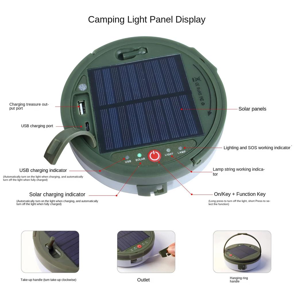 Solar Outdoor Camping Light Tent Emergency Ambient Light Lighting Tape Measure Storage Camping Light String