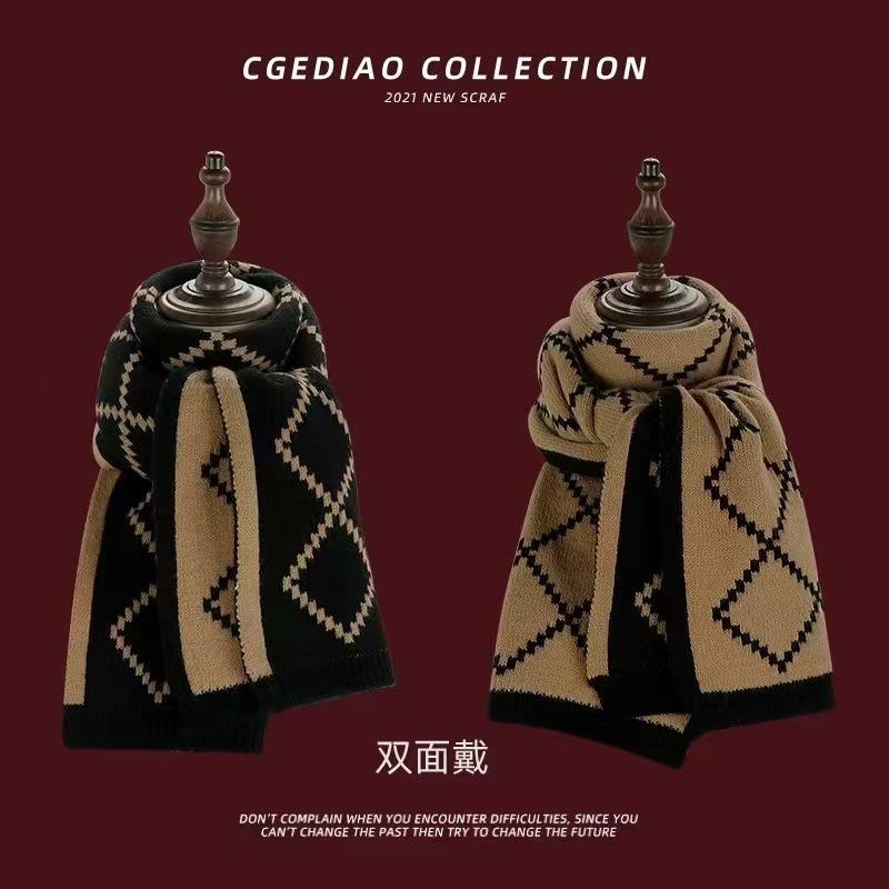 Red Scarf Women's Winter Versatile Premium Sense China Red Checked Destiny Women's Winter Scarf Christmas New Year