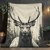 Majestic deer forest landscape black and white photo flannel blanket nature wildlife art bedroom wall hanging decorative blanket