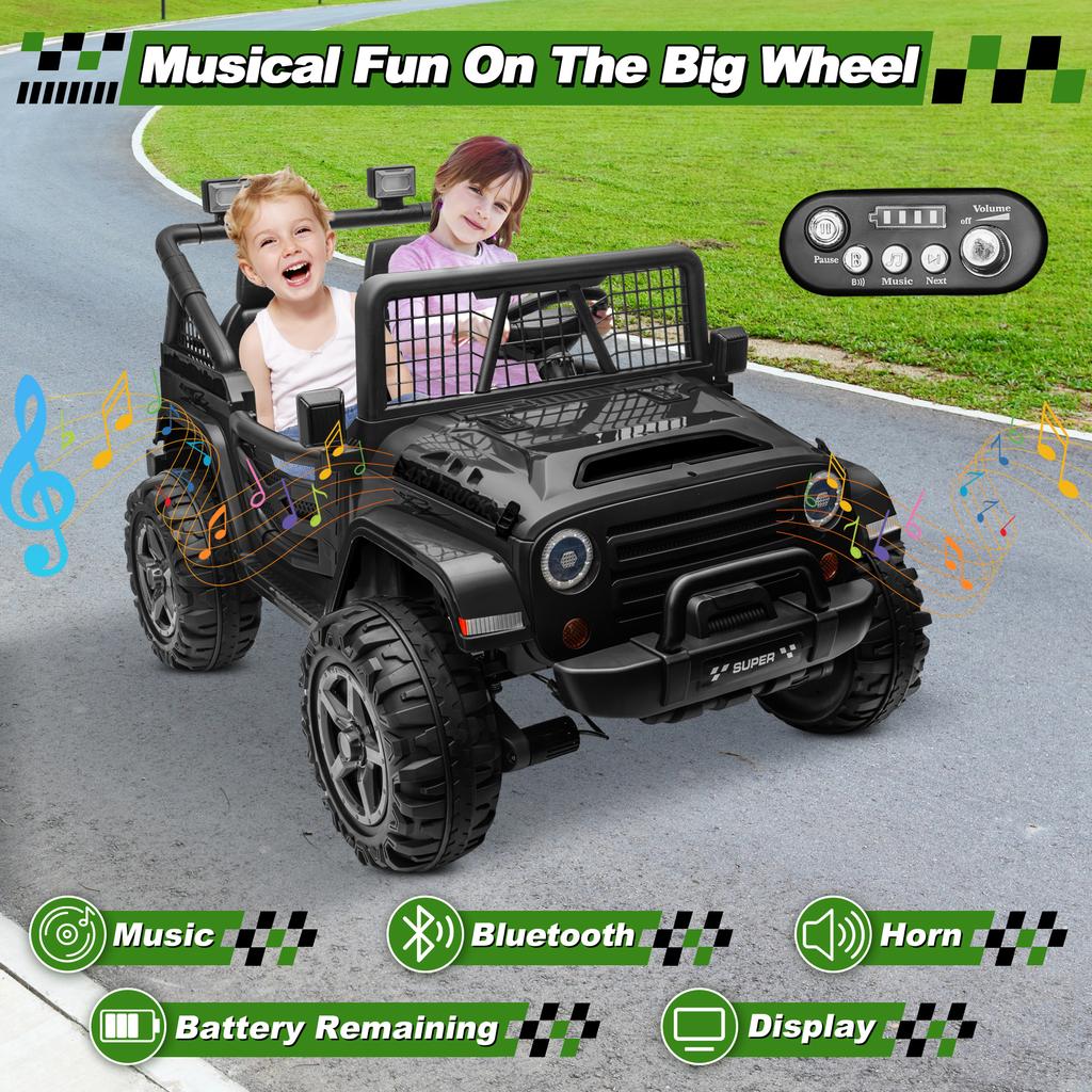 24V Ride On Truck Car w/Remote, XL 2 Seater Outdoor Toys 4WD/2WD Switchable, 4x200W Motor Power Four Wheels, Electric Car for Bi