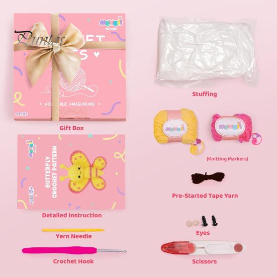 Полный набор для вязания крючком с животными для начинающих, предварительно начатые инструменты для ленточной пряжи, слон, собака, бабочка, лягушка, полный набор «сделай сам» для взрослых и детей