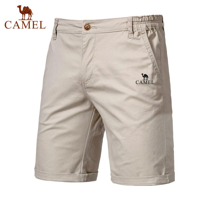Camel Summer Embroidered Cotton Solid Color Shorts for Men High Quality Casual Business Social Elastic Waist Beach Shorts