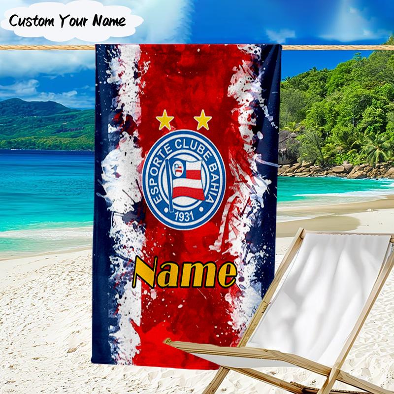 1PC Custom Name Beach Towel Bahia FC Crest Design Beach Towel, Suitable for Camping, Travel, Beach Accessories, Super Absorbent, Family Gift
