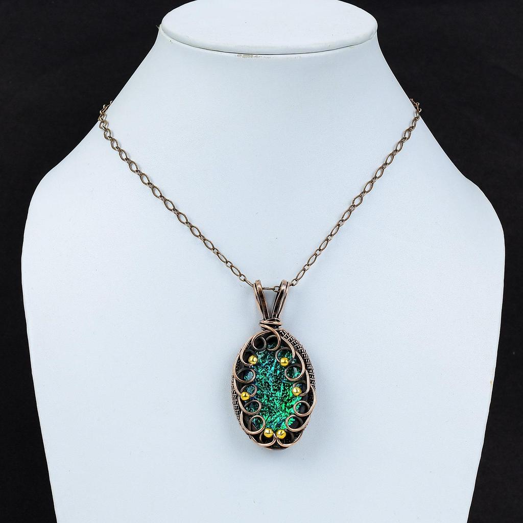 Привлекательный синий австралийский тройной опал, драгоценный камень, чистая медная проволока, обернутая ювелирным кулоном ручной работы