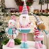 New 2025 Pink Christmas Telescopic Santa Snowman Figurine, Stretchable Xmas Decor Ornament Set for Window Tabletop Display