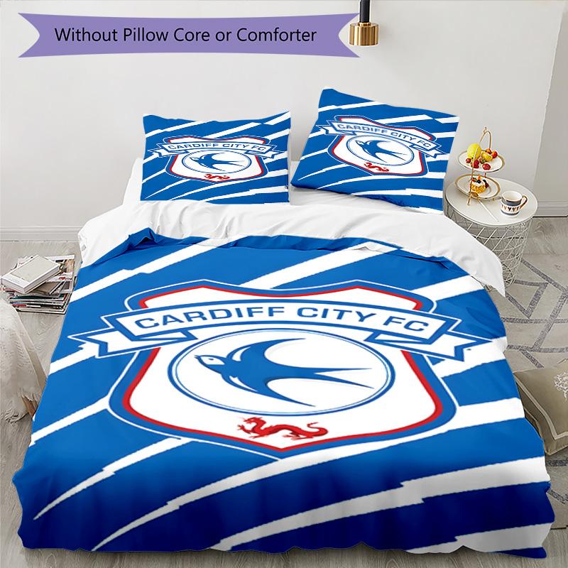 Cardiff Fc Crest Printed Pattern Duvet Cover Set – includes 1 duvet cover and 2 matching pillowcases Bedroom decor Christmas gifts