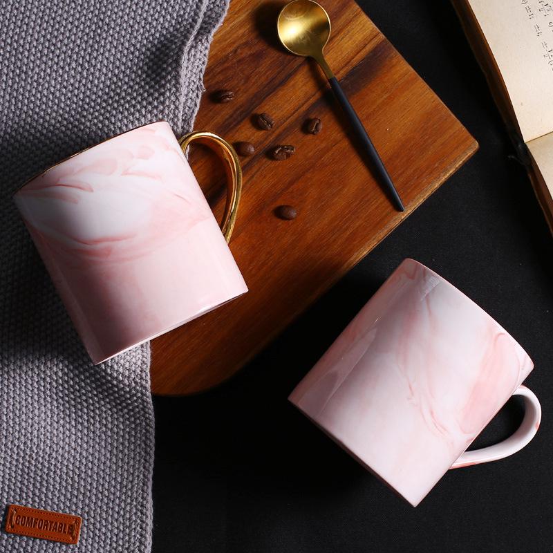 380 Ml Marble Inlaid with Gold Ceramic Coffee Cups Milk Drinking CUPS Office Gifts