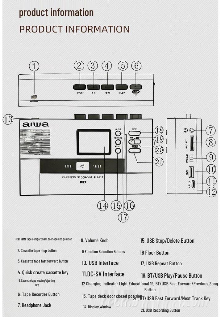 Aiwa Cross Портативный Bluetooth-кассетный плеер и рекордер с функцией преобразования в USB-накопитель