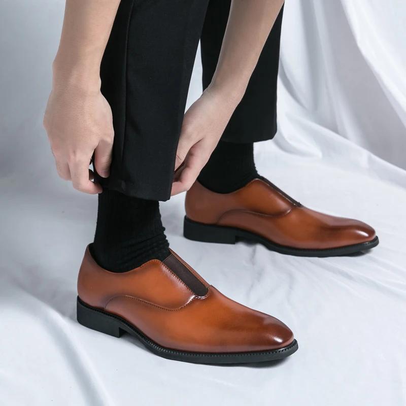 Fashion Fashion Leather Men Gentleman Shoes Men Slip On Business Shoes Outdoor Loafers Chaussure Wedding Party Flats Men Dress Shoes