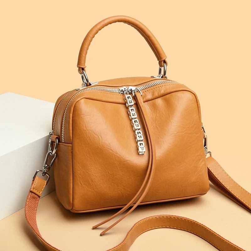 Women's Fashion Zipper Decoration Crossbody Bag Vintage Solid Color PU Leather Shoulder Bag Luxury Design Ladies Trend Handbags