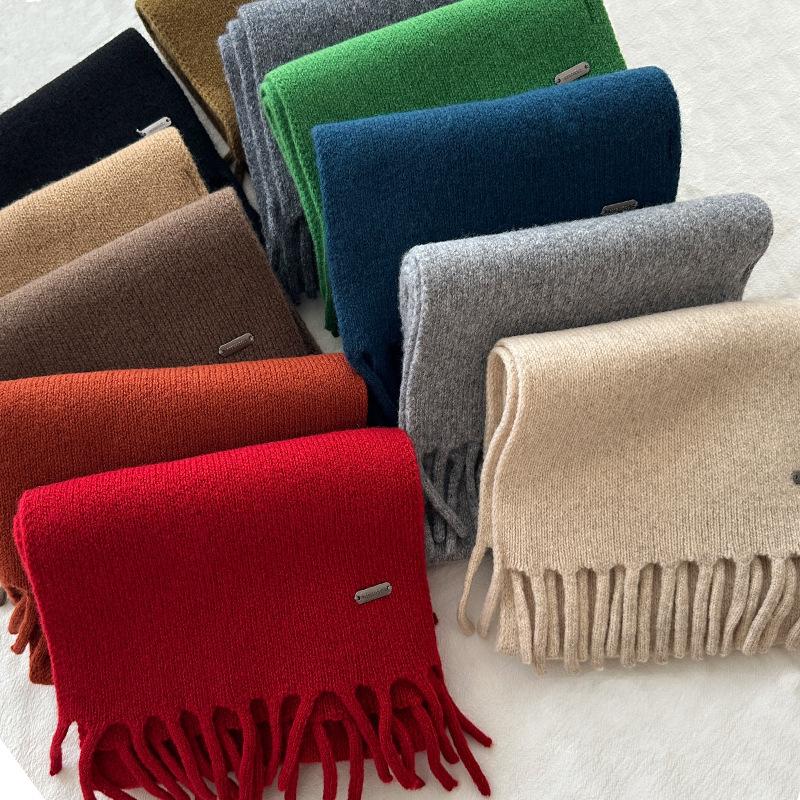 Scarf Women's High-end Tassel Warm Short Pure Wool Small Scarf Men