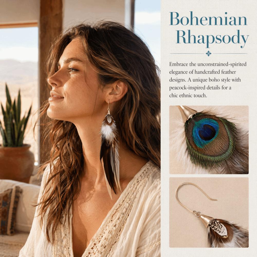 Boho Long Tassel Feather Earrings Hanging Peacock Tassel Earrings Bride