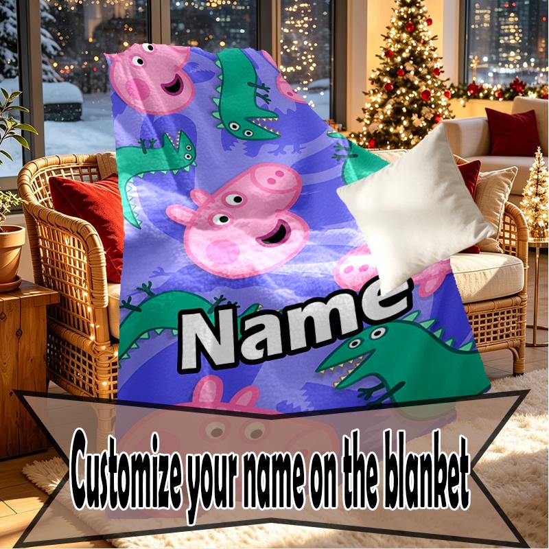 Custom Name Personalized Pink Pig Print Blankets, Home Decor, Bedroom, Sofa, Camping, Couch, Gifts for Birthday Christmas
