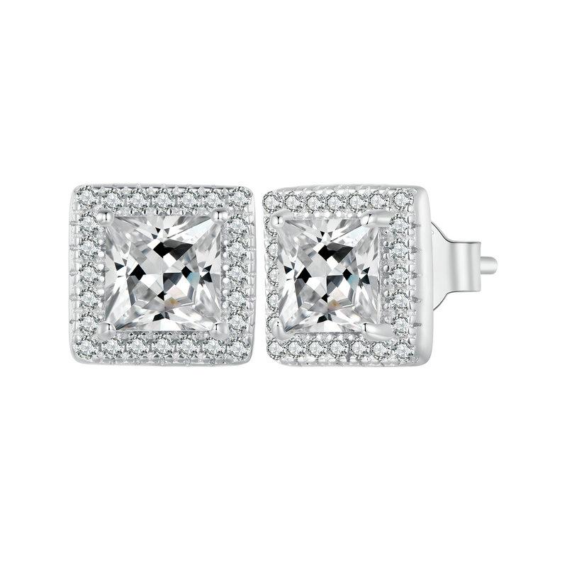 BAMOER Platinum Plated Halo CZ Stud Earrings 925 Sterling Silver Hypoallergenic Classic Elegant Earrings Fashion Jewellry