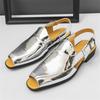 Summer Trend New Men Gladiators Gold Silver Slip On Patent Leather Casual Shoes Breathable Beach Sandals Outdoor Slippers 38-46