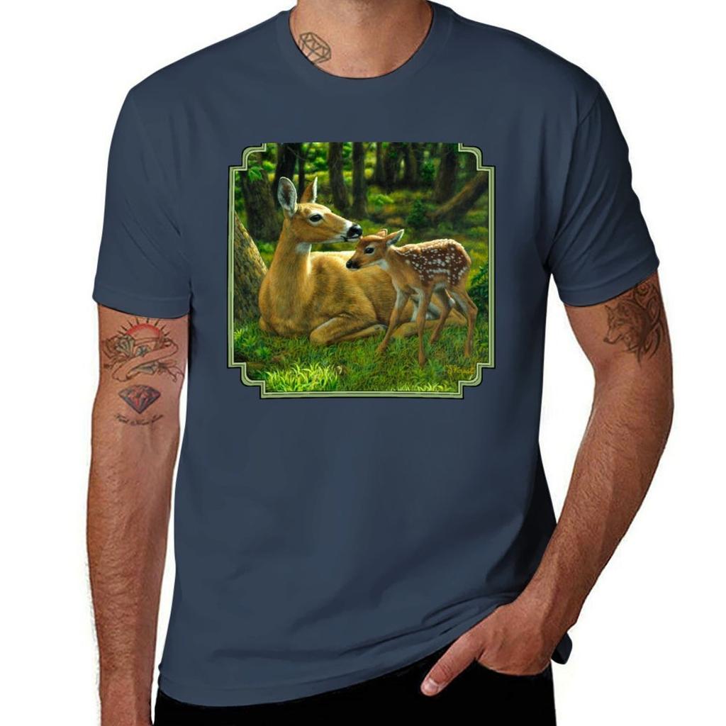 First Spring Whitetail Deer Painting TShirt Breathable Lightweight Summer Top TShirt