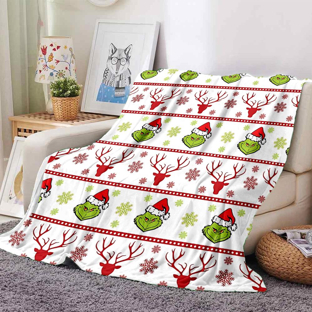 Christmas Grinch Blanket Soft Throw Blanket For Home Bedroom Bed Sofa Travel Office Solid Christmas Blanket