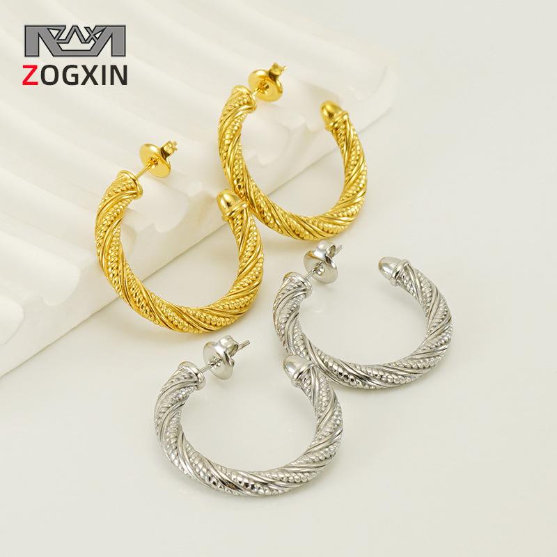 Серьги-кольца из титановой стали с золотистым покрытием 18 карат - Женский европейский и американский геометрический дизайн