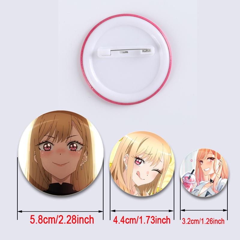 32/44/58mm Cute Cartoon My Dress Up Darling Pins Round Handmade Brooches for Backpack Cothes Accessories Anime Collection Badge Decoration